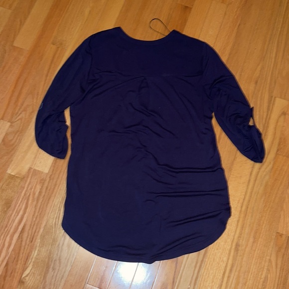 Pleione Tunic Mixed Media Split Neck Roll Tabbed Sleeves - Picture 6 of 6